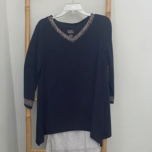 Croft & Barrow Dark Blue Top with Sparkling Neckline